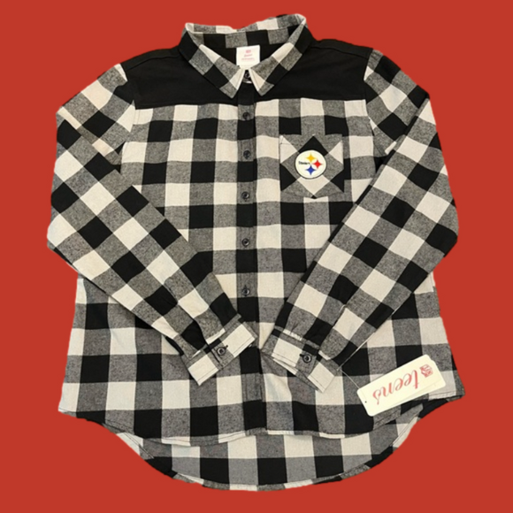 Pittsburgh Steelers Juniors Black Front Knot Plaid Size XL Button-Up Shirt NWT - Picture 16 of 16